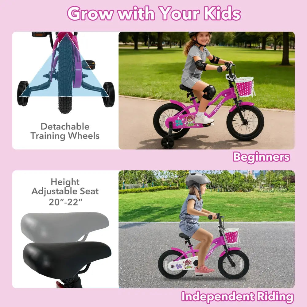 14 Inch Kids Bike with Training Wheels for Aged 3-5 Years Old - Magic Rose - Rose Red - Kids Bike
