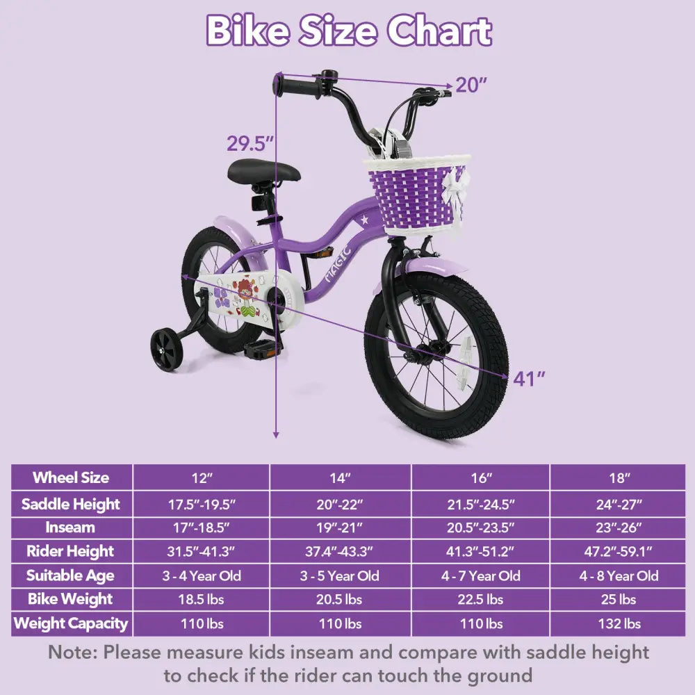 14 Inch Kids Bike with Training Wheels for Aged 3-5 Years Old - Magic Purple - Purple - Kids Bike