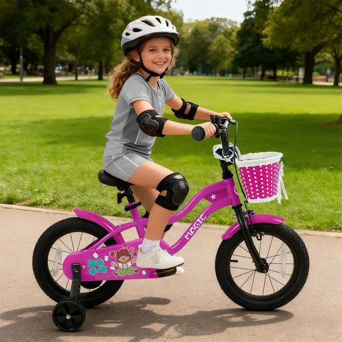 14 Inch Kids Bike with Training Wheels for Aged 3-5 Years Old - Magic Rose - Rose Red - Kids Bike