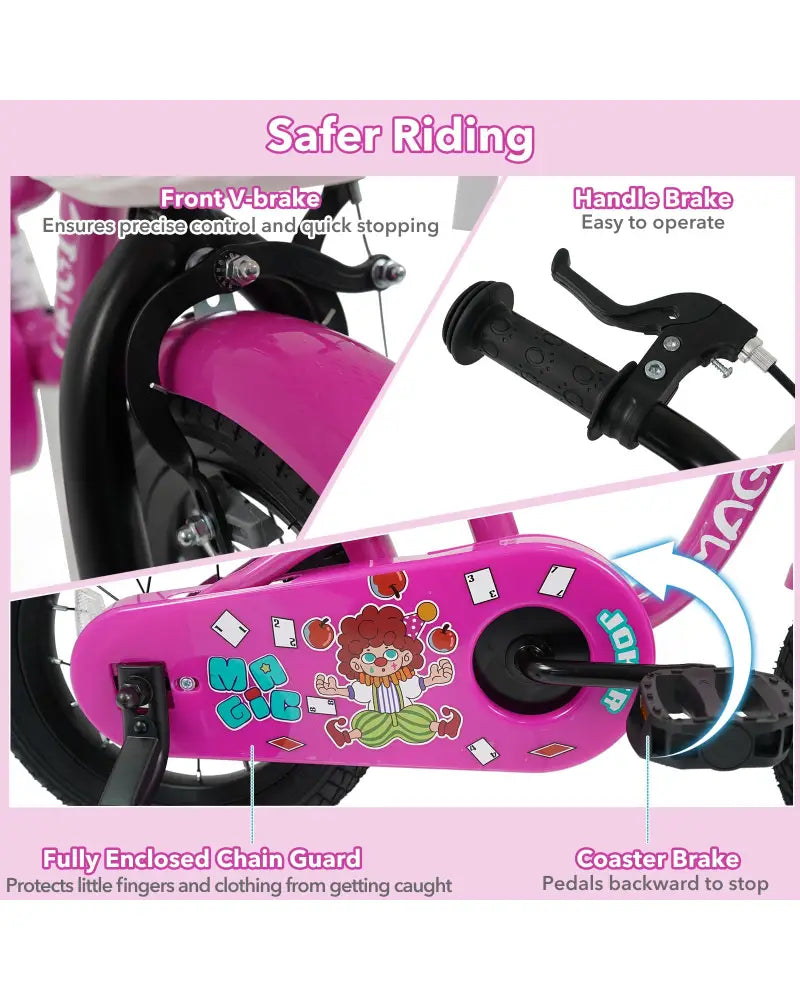 14 Inch Kids Bike with Training Wheels for Aged 3-5 Years Old - Magic Rose - Rose Red - Kids Bike