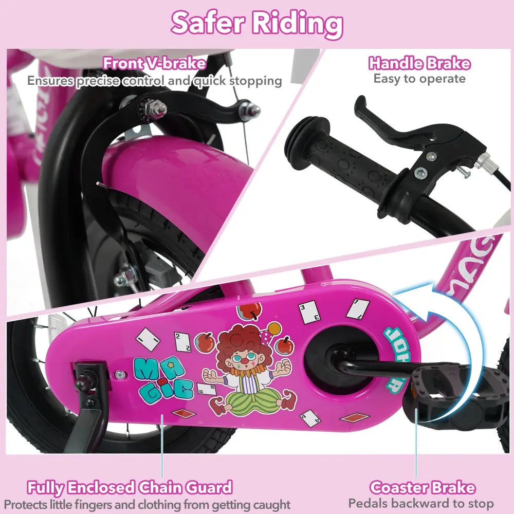 14 Inch Kids Bike with Training Wheels for Aged 3-5 Years Old - Magic Rose - Rose Red - Kids Bike