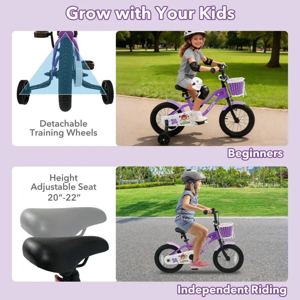 14 Inch Kids Bike with Training Wheels for Aged 3-5 Years Old - Magic Purple - Purple - Kids Bike