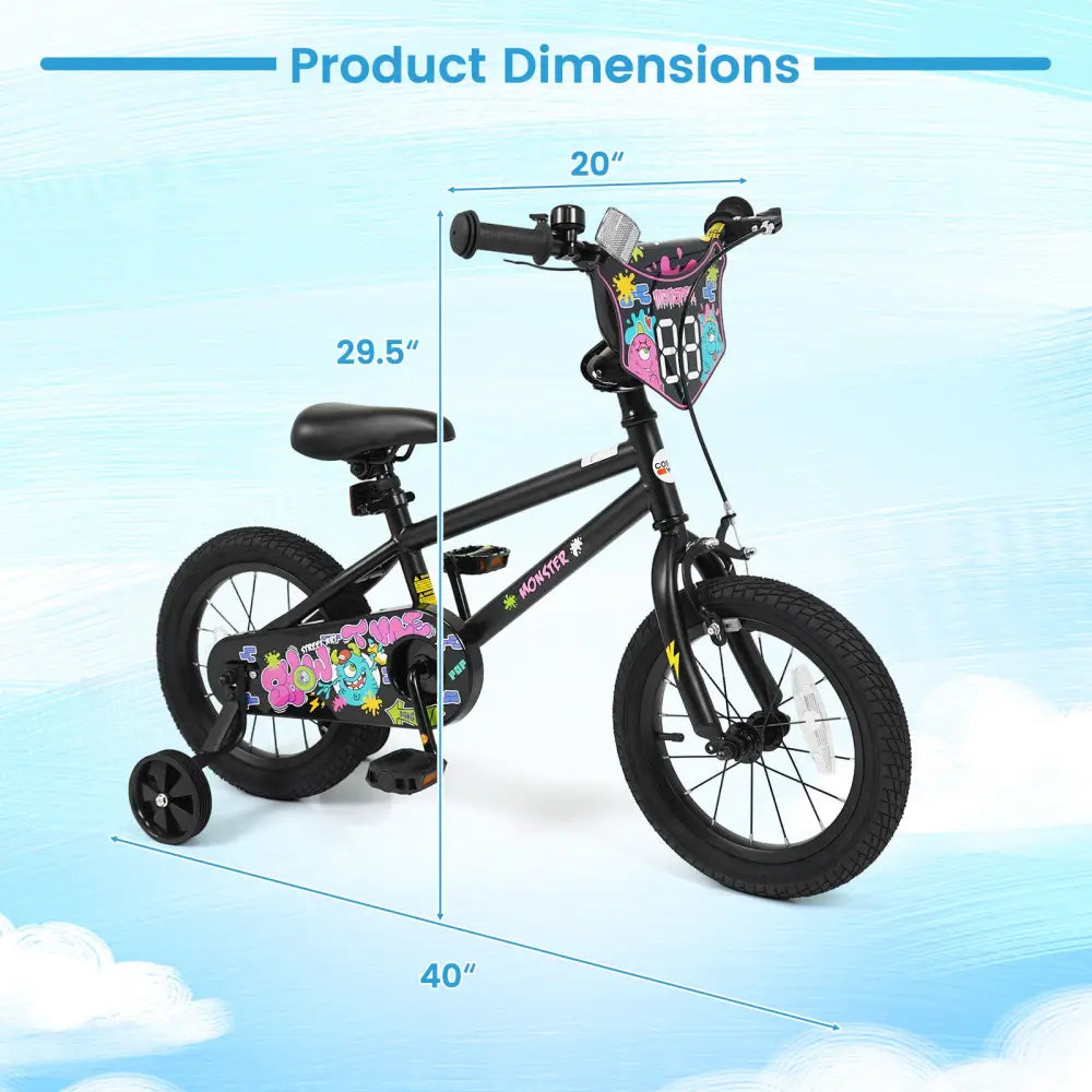 14 Inch Kids Bike with Training Wheels for Ages 3-5 Years Old Black- Street Art Time - Black - Kids Bike