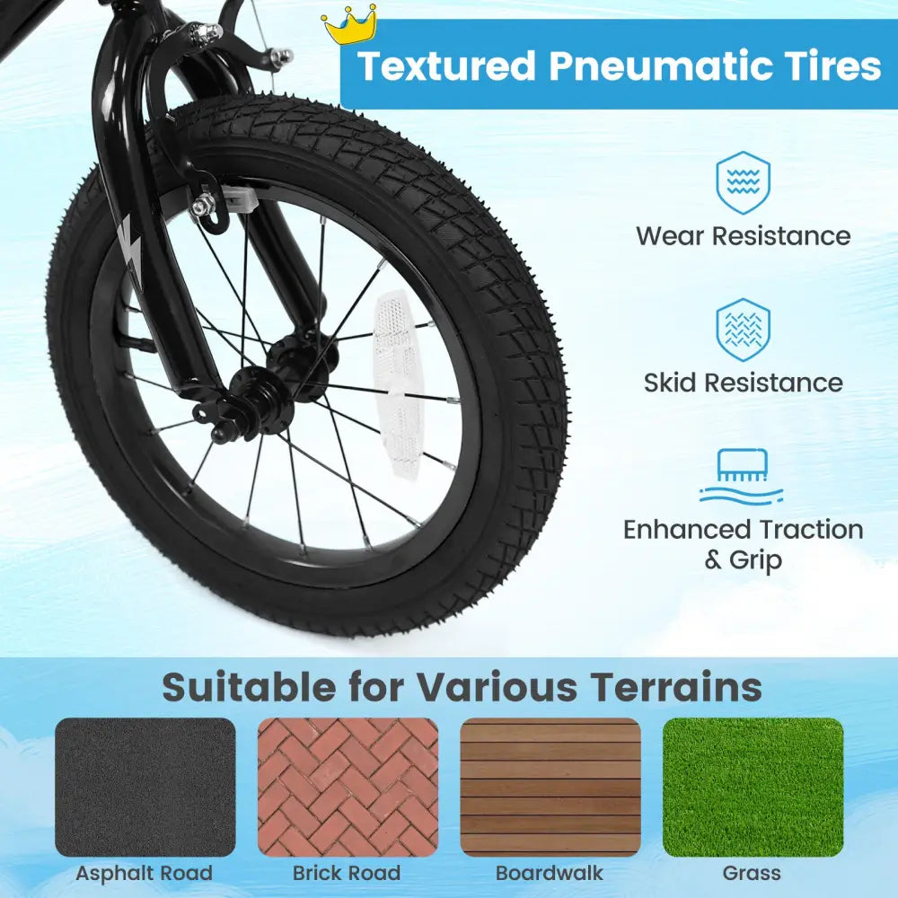 14 Inch Kids Bike with Training Wheels for Ages 3-5 Years Old Black- Street Art Time - Black - Kids Bike