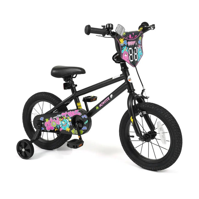 14 Inch Kids Bike with Training Wheels for Ages 3-5 Years Old Black- Street Art Time - Black - Kids Bike