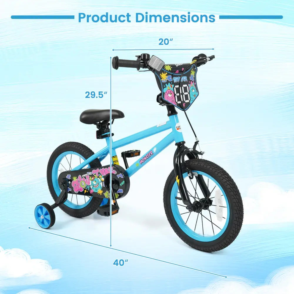 14 Inch Kids Bike with Training Wheels for Ages 3-5 Years Old Blue- Street Art Time - Blue - Kids Bike
