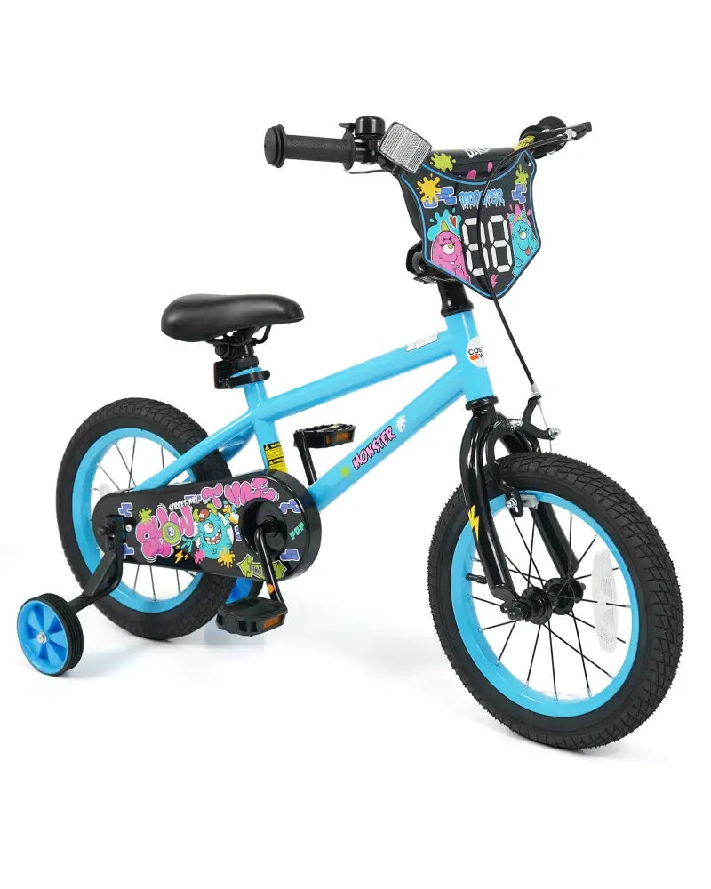 14 Inch Kids Bike with Training Wheels for Ages 3-5 Years Old Blue- Street Art Time - Blue - Kids Bike