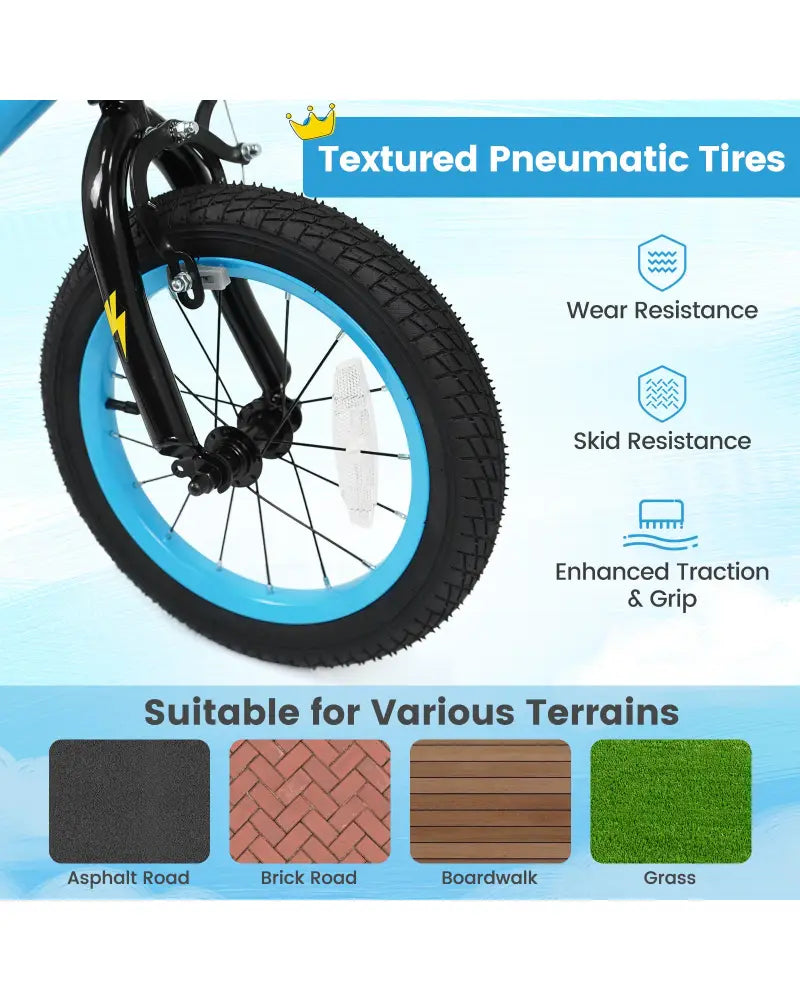 14 Inch Kids Bike with Training Wheels for Ages 3-5 Years Old Blue- Street Art Time - Blue - Kids Bike