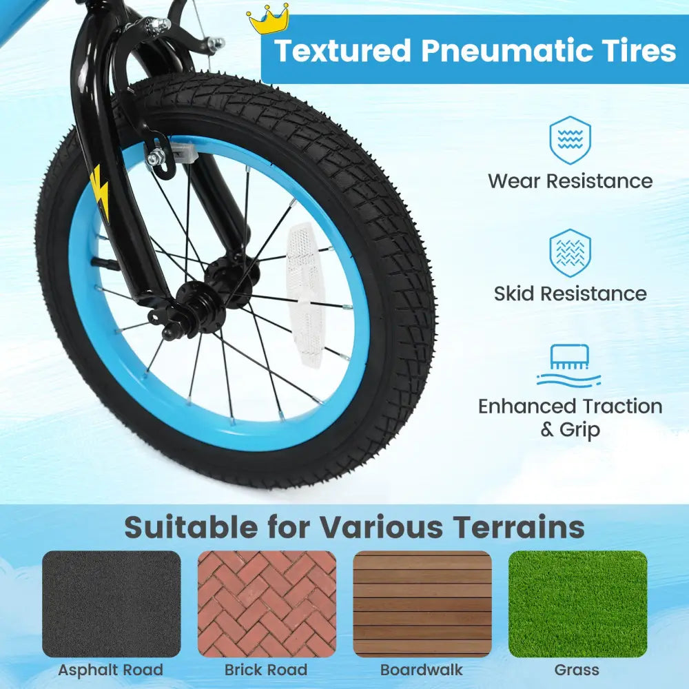14 Inch Kids Bike with Training Wheels for Ages 3-5 Years Old Blue- Street Art Time - Blue - Kids Bike