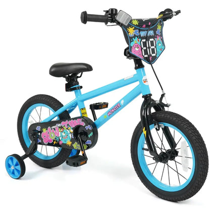 14 Inch Kids Bike with Training Wheels for Ages 3-5 Years Old Blue- Street Art Time - Blue - Kids Bike