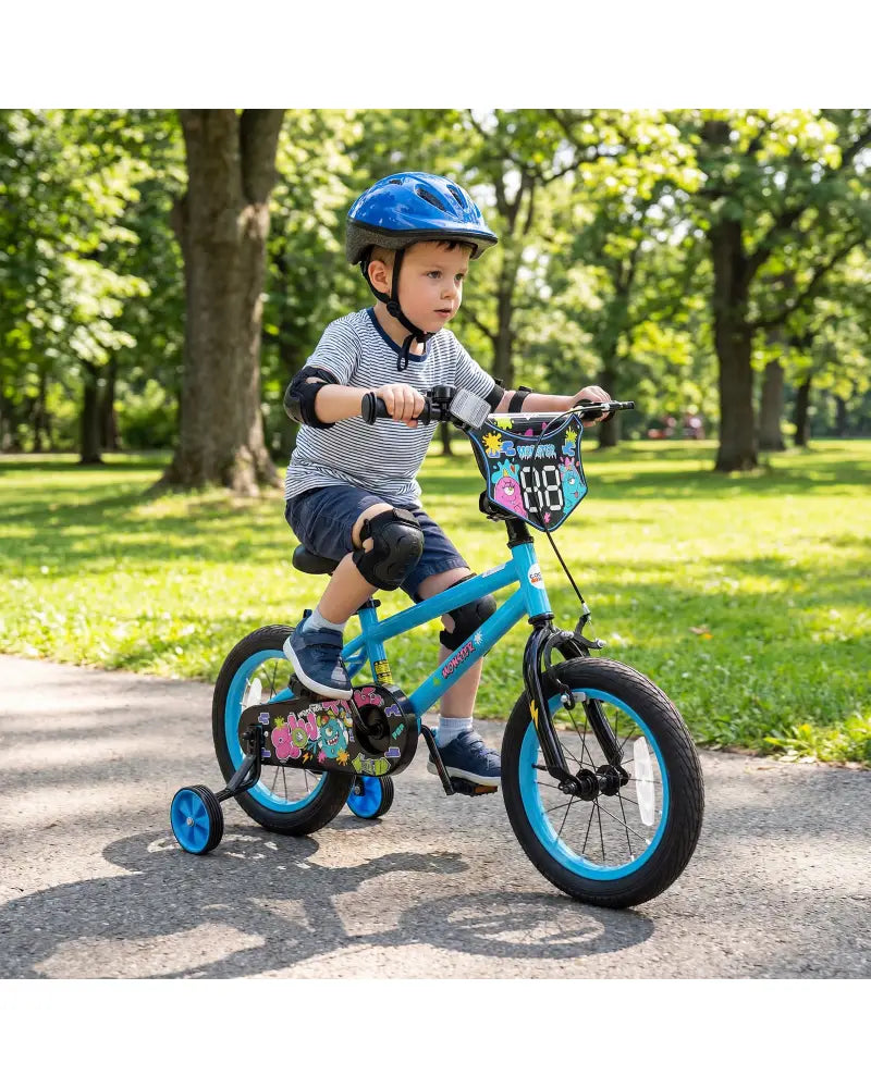 14 Inch Kids Bike with Training Wheels for Ages 3-5 Years Old Blue- Street Art Time - Blue - Kids Bike