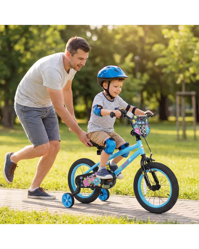 14 Inch Kids Bike with Training Wheels for Ages 3-5 Years Old Blue- Street Art Time - Blue - Kids Bike