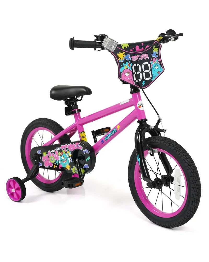 14 Inch Kids Bike with Training Wheels for Ages 3-5 Years Old Pink- Street Art Time - Pink - Kids Bike