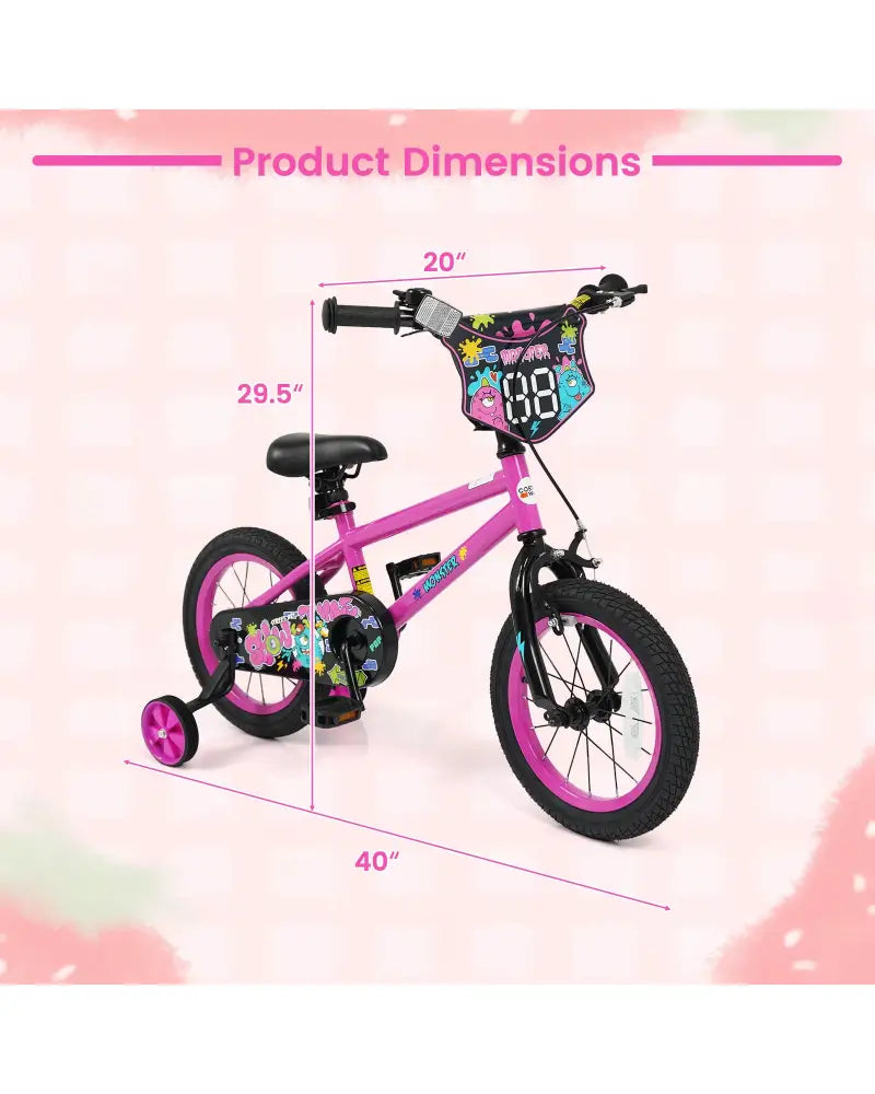14 Inch Kids Bike with Training Wheels for Ages 3-5 Years Old Pink- Street Art Time - Pink - Kids Bike