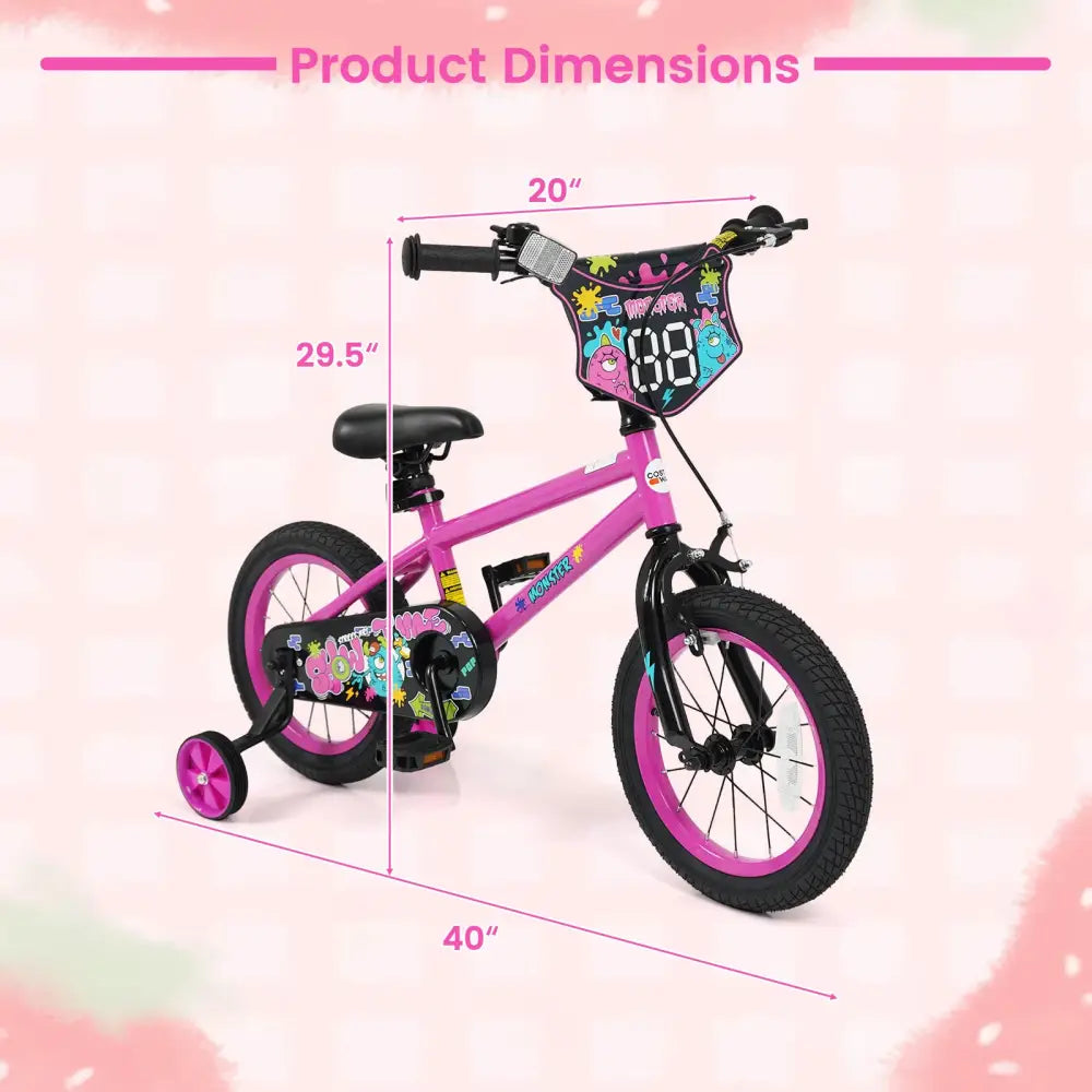 14 Inch Kids Bike with Training Wheels for Ages 3-5 Years Old Pink- Street Art Time - Pink - Kids Bike