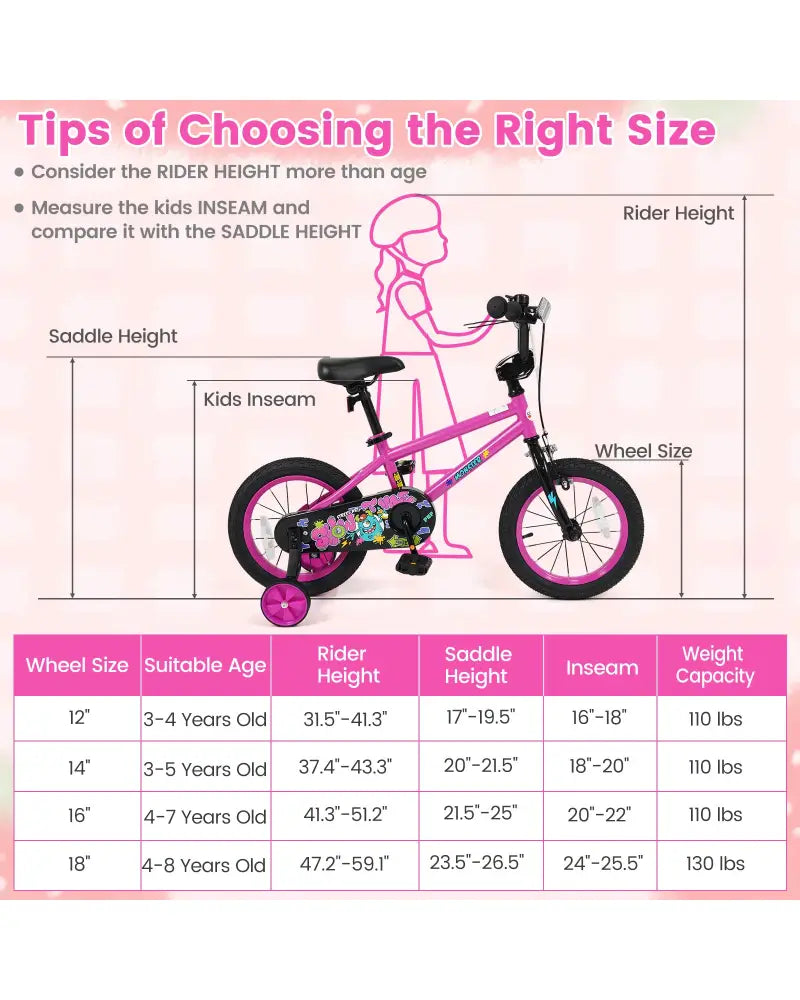 14 Inch Kids Bike with Training Wheels for Ages 3-5 Years Old Pink- Street Art Time - Pink - Kids Bike