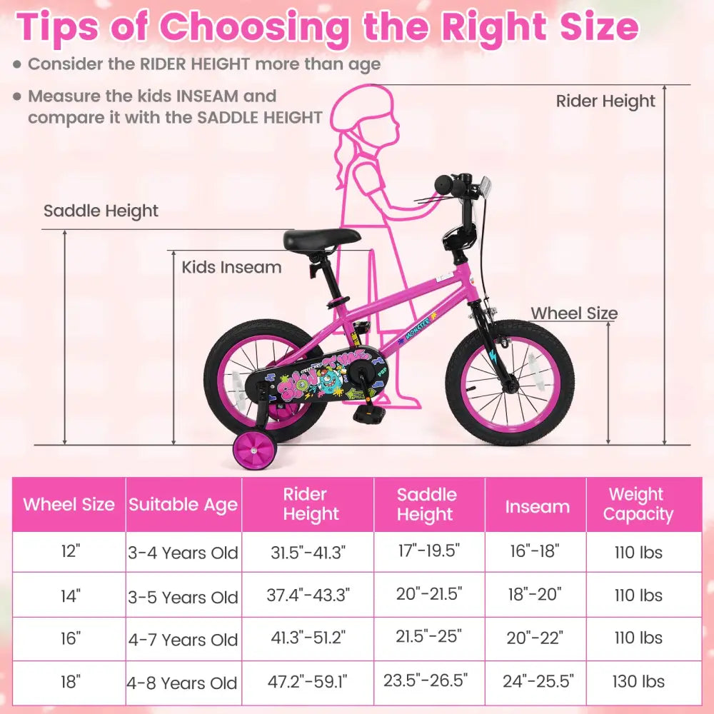 14 Inch Kids Bike with Training Wheels for Ages 3-5 Years Old Pink- Street Art Time - Pink - Kids Bike