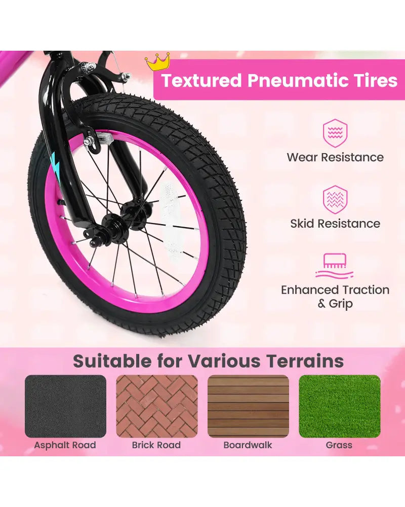 14 Inch Kids Bike with Training Wheels for Ages 3-5 Years Old Pink- Street Art Time - Pink - Kids Bike