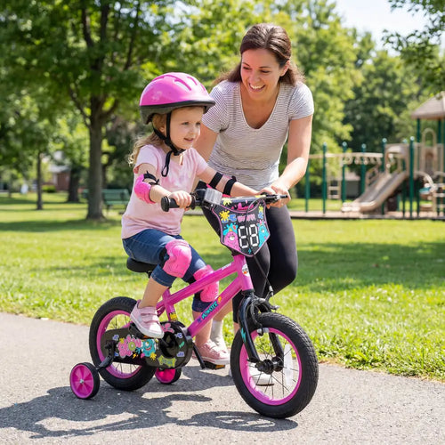 14 Inch Kids Bike with Training Wheels for Ages 3-5 Years Old Pink- Street Art Time - Pink - Kids Bike