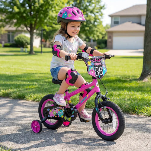 14 Inch Kids Bike with Training Wheels for Ages 3-5 Years Old Pink- Street Art Time - Pink - Kids Bike