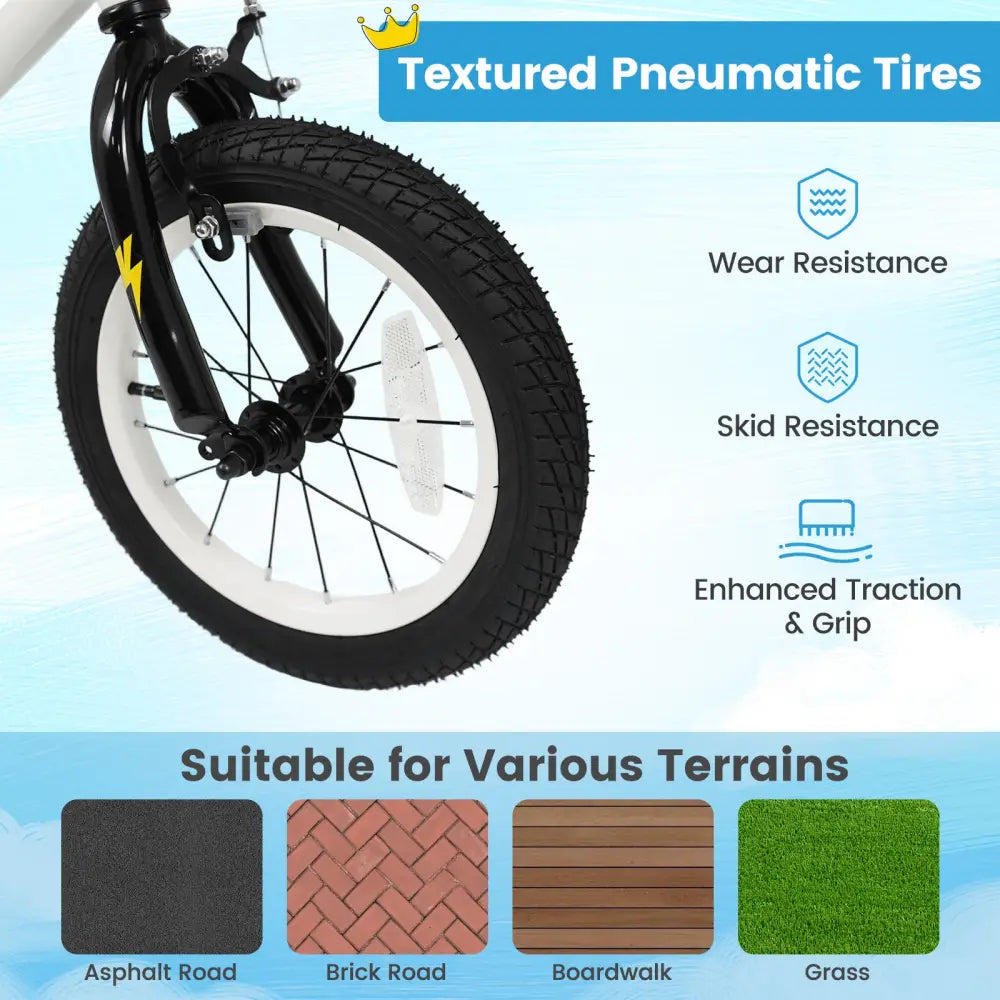14 Inch Kids Bike with Training Wheels for Ages 3-5 Years Old White- Street Art Time - White - Kids Bike