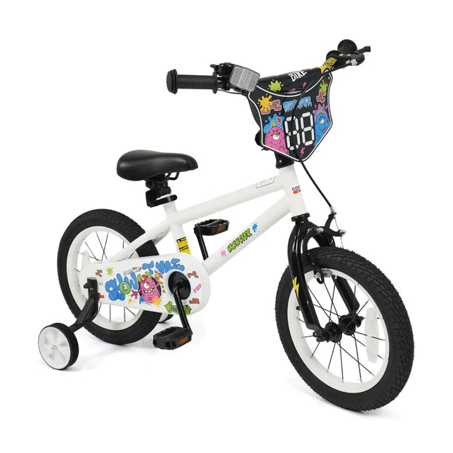 14 Inch Kids Bike with Training Wheels for Ages 3-5 Years Old White- Street Art Time - White - Kids Bike