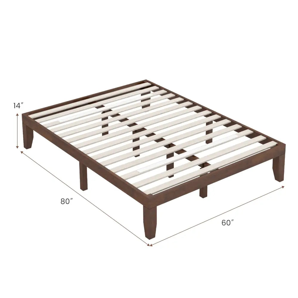 14 Inch King Size Rubber Wood Platform Bed Frame with Wood Slat Support-Walnut - Walnut - Simple Bed Frame