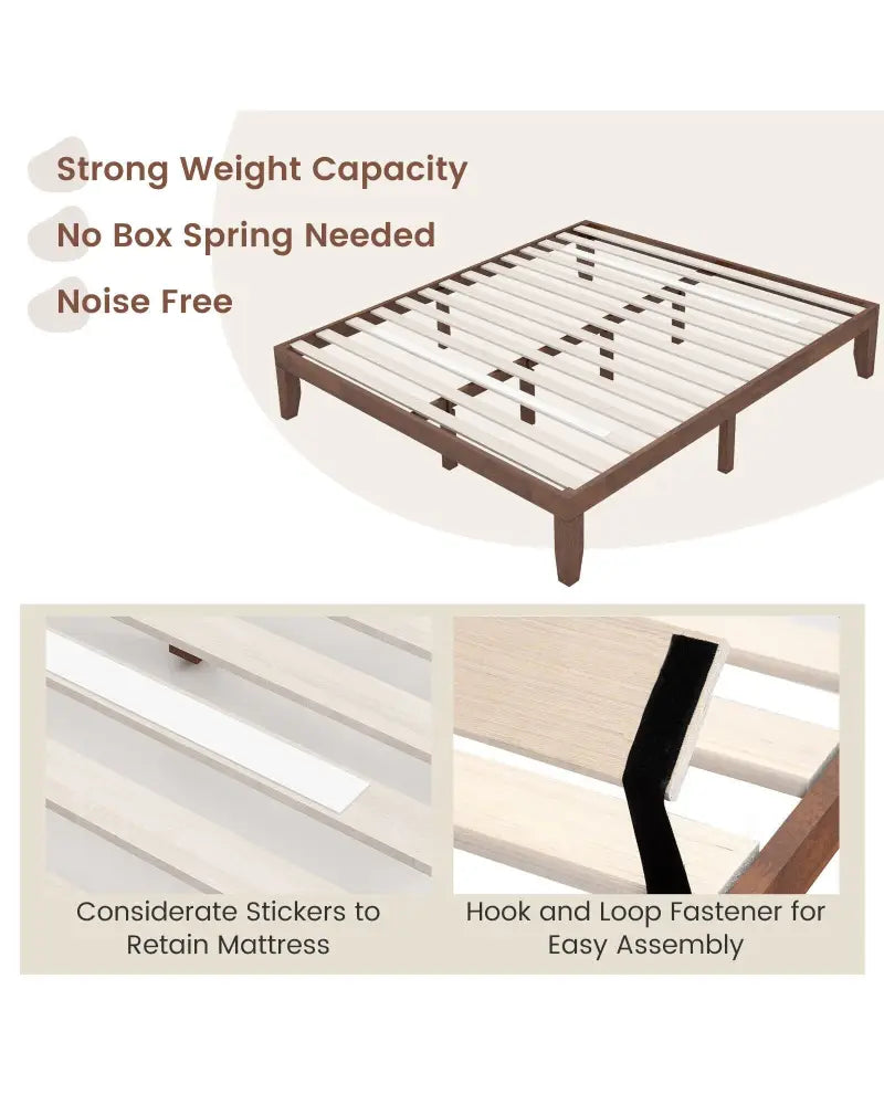 14 Inch King Size Rubber Wood Platform Bed Frame with Wood Slat Support-Walnut - Walnut - Simple Bed Frame