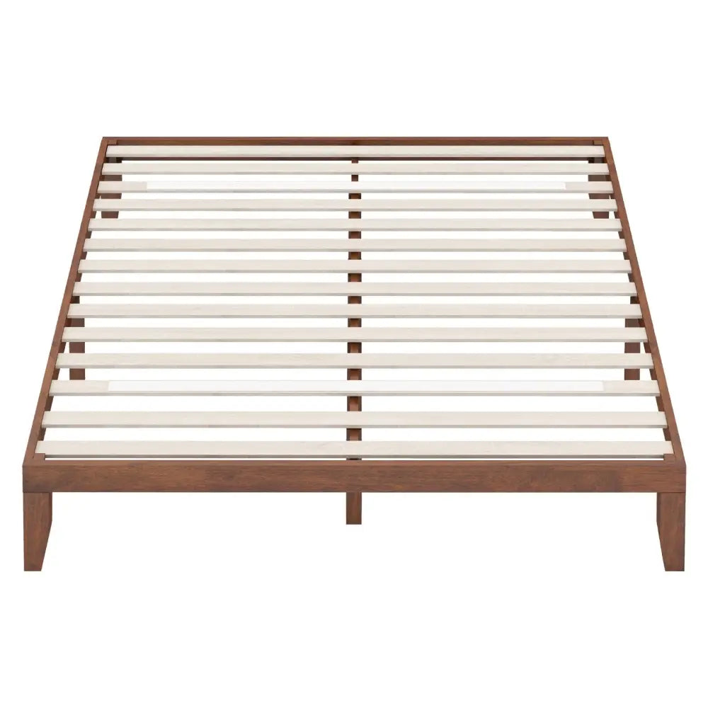 14 Inch King Size Rubber Wood Platform Bed Frame with Wood Slat Support-Walnut - Walnut - Simple Bed Frame