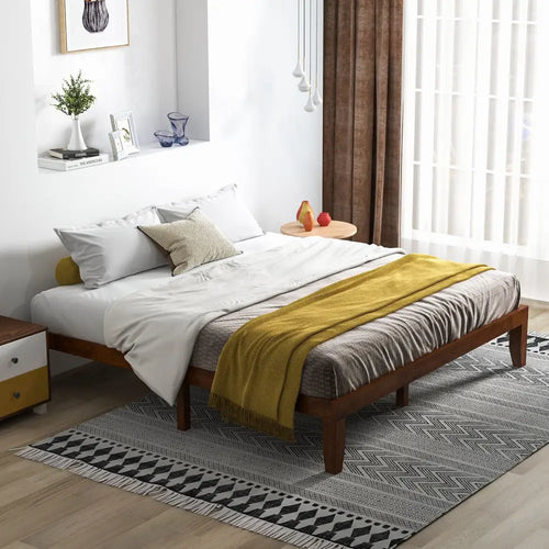 14 Inch King Size Rubber Wood Platform Bed Frame with Wood Slat Support-Walnut - Walnut - Simple Bed Frame