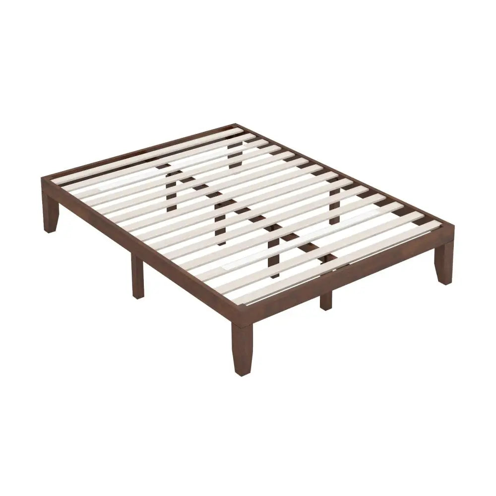 14 Inch King Size Rubber Wood Platform Bed Frame with Wood Slat Support-Walnut - Walnut - Simple Bed Frame