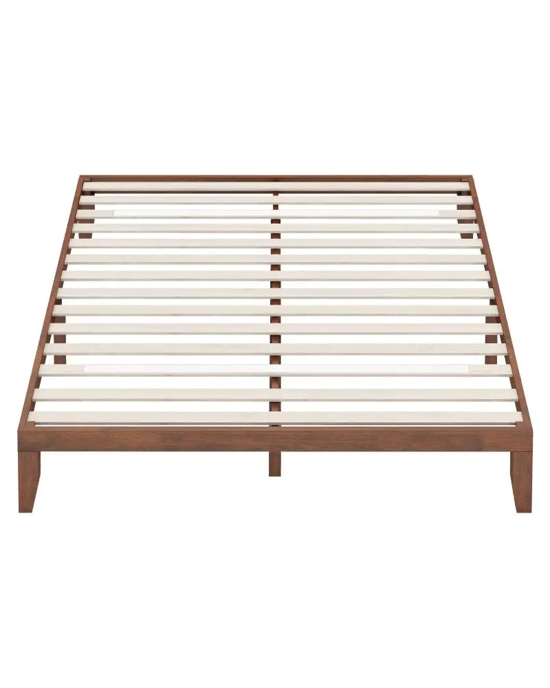 14 Inch King Size Rubber Wood Platform Bed Frame with Wood Slat Support-Walnut - Walnut - Simple Bed Frame