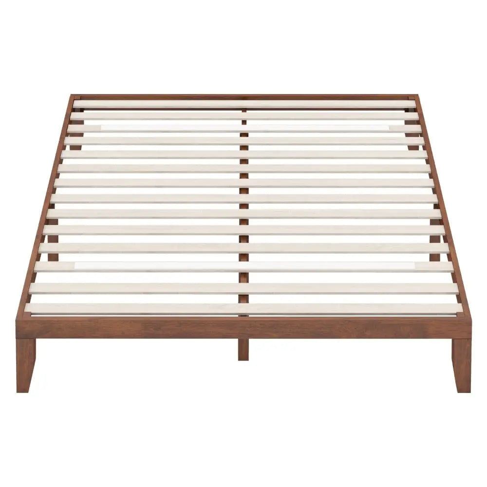 14 Inch King Size Rubber Wood Platform Bed Frame with Wood Slat Support-Walnut - Walnut - Simple Bed Frame