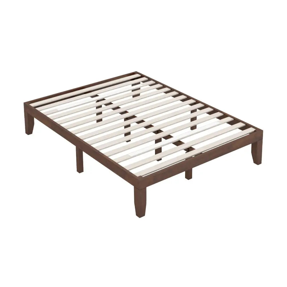 14 Inch King Size Rubber Wood Platform Bed Frame with Wood Slat Support-Walnut - Walnut - Simple Bed Frame