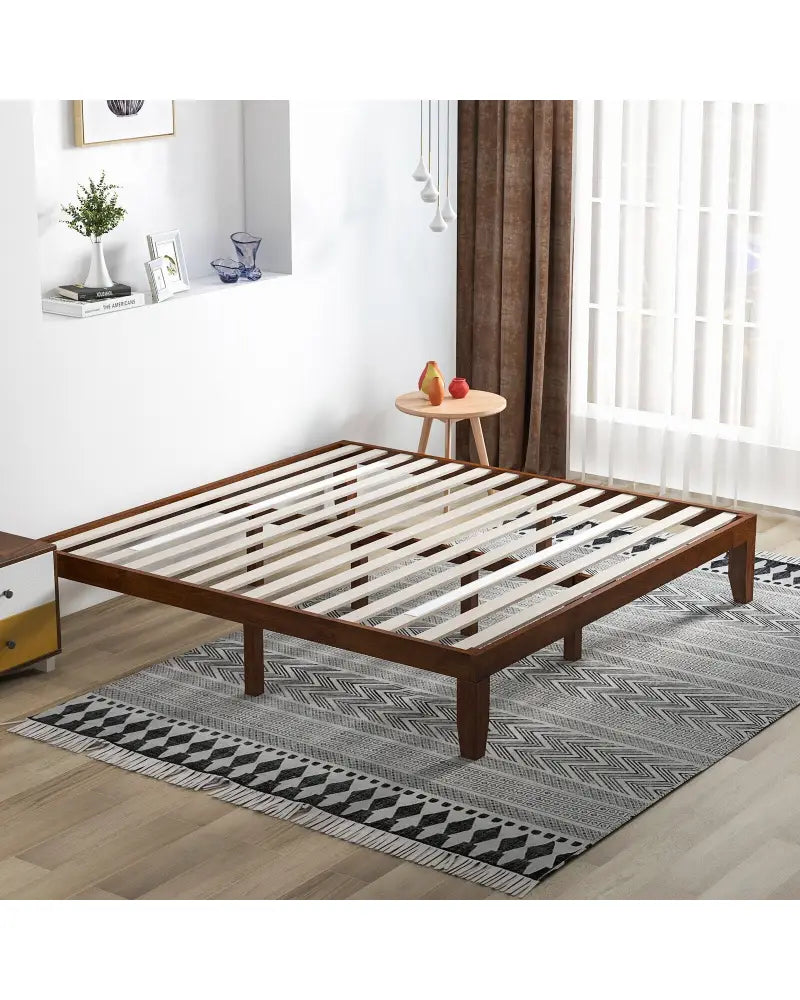 14 Inch King Size Rubber Wood Platform Bed Frame with Wood Slat Support-Walnut - Walnut - Simple Bed Frame
