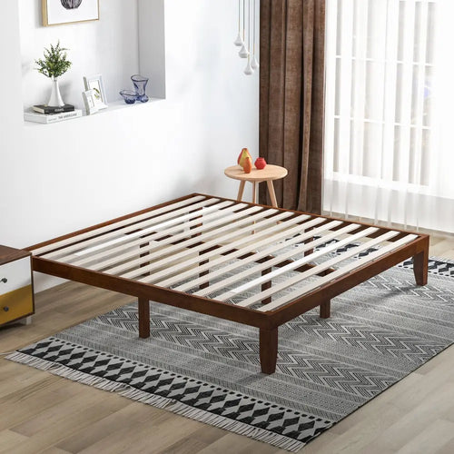 14 Inch King Size Rubber Wood Platform Bed Frame with Wood Slat Support-Walnut - Walnut - Simple Bed Frame