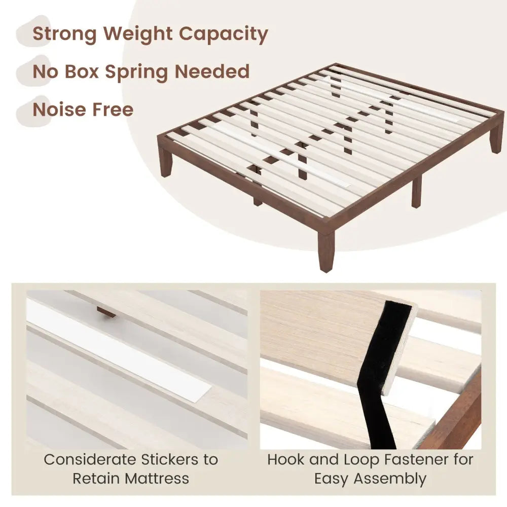 14 Inch King Size Rubber Wood Platform Bed Frame with Wood Slat Support-Walnut - Walnut - Simple Bed Frame