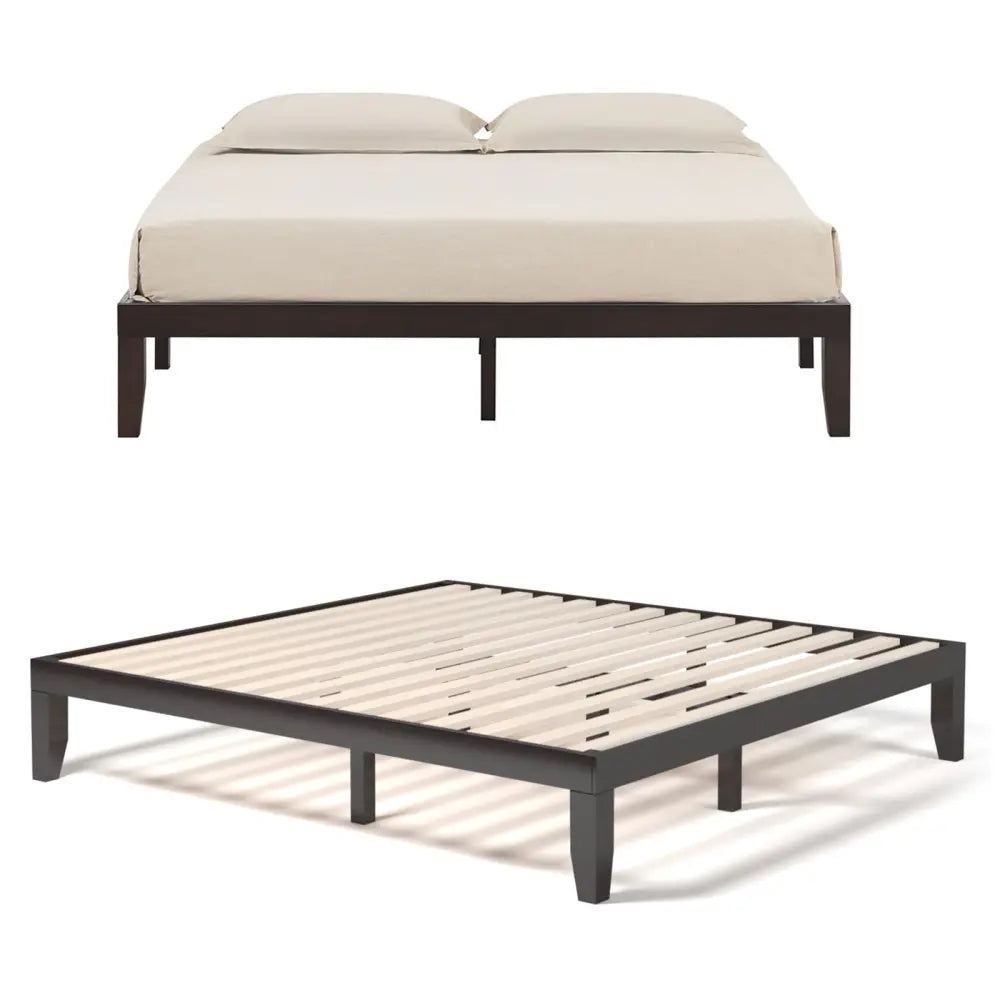 14 Inch King Size Wood Platform Bed Frame-Brown - Brown - Simple Bed Frame