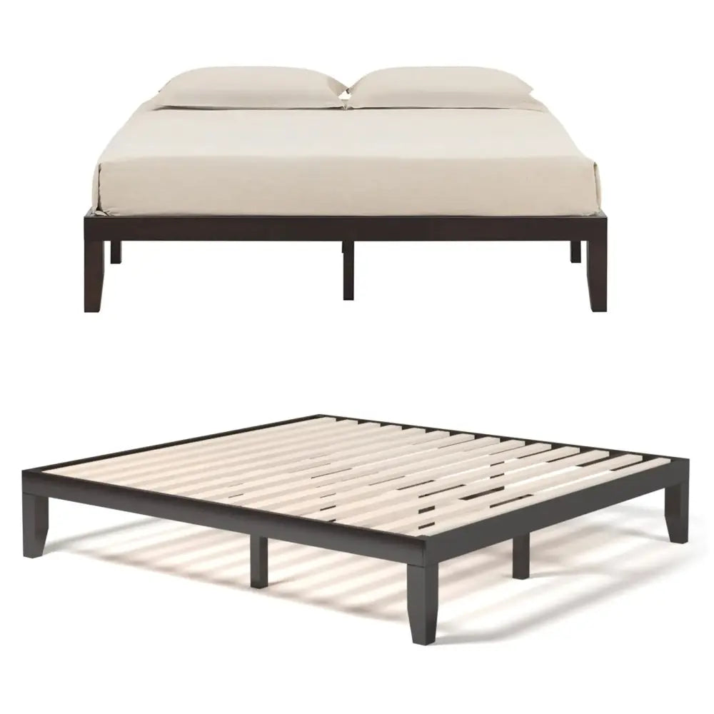14 Inch King Size Wood Platform Bed Frame-Brown Costway