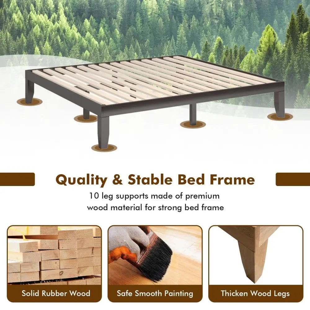 14 Inch King Size Wood Platform Bed Frame-Brown Costway