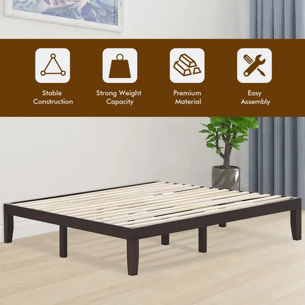 14 Inch King Size Wood Platform Bed Frame-Brown Costway