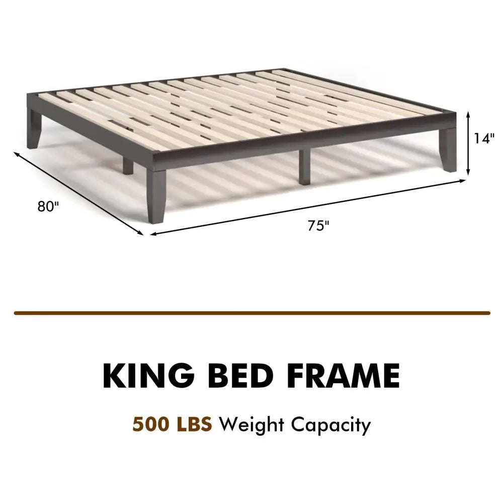 14 Inch King Size Wood Platform Bed Frame-Brown Costway