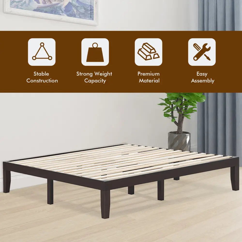 14 Inch King Size Wood Platform Bed Frame-Brown - Brown - Simple Bed Frame