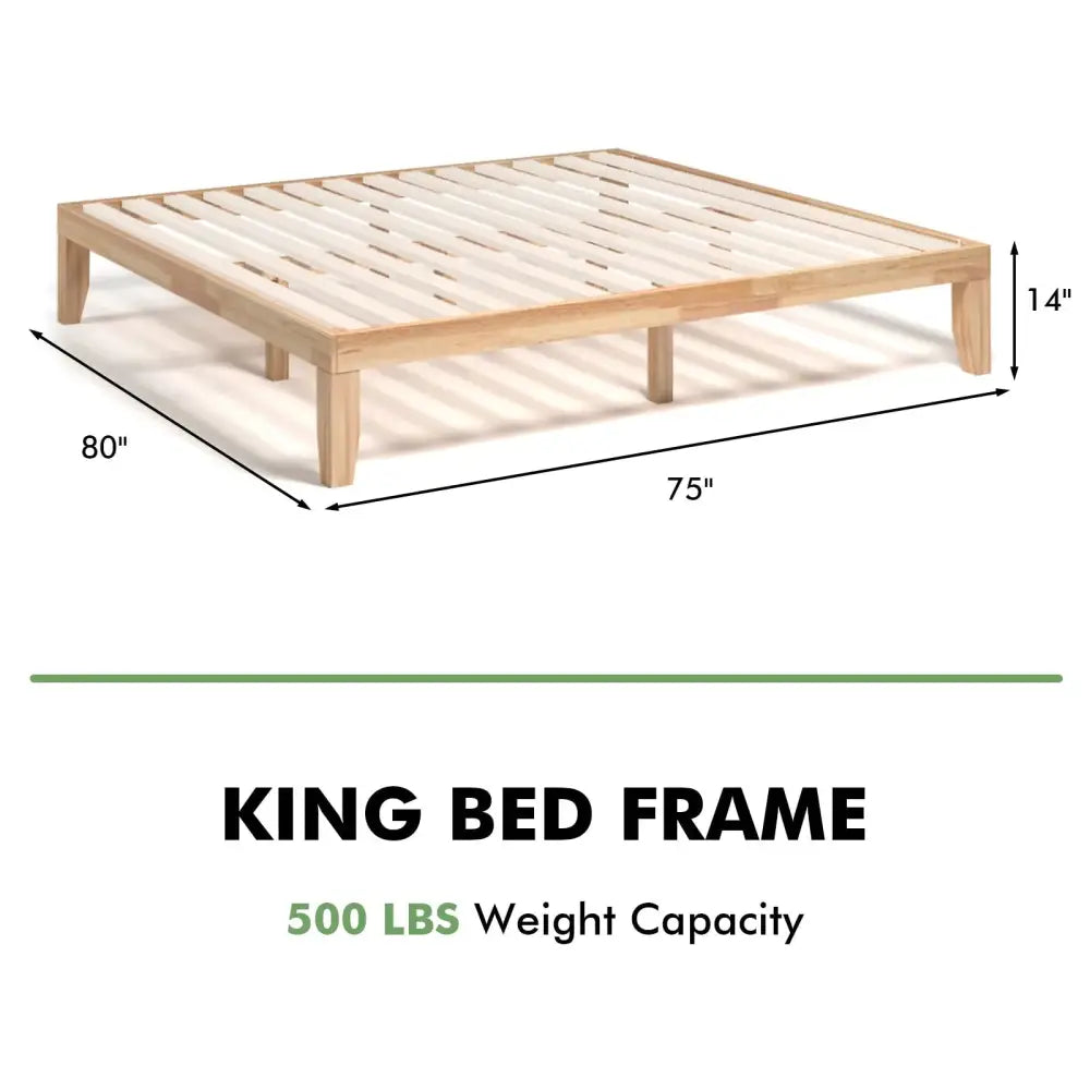 14 Inch King Size Wood Platform Bed Frame-Natural Costway