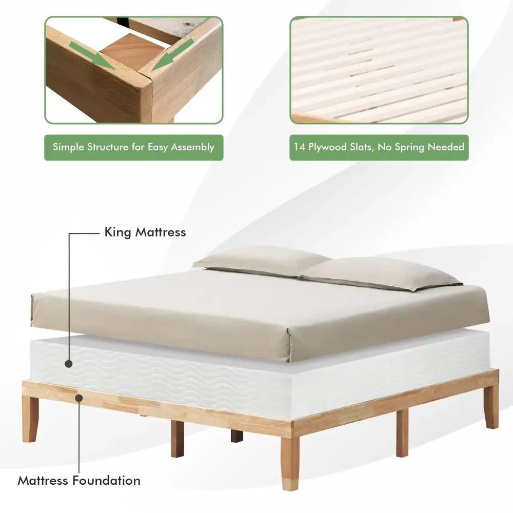 14 Inch King Size Wood Platform Bed Frame-Natural Costway