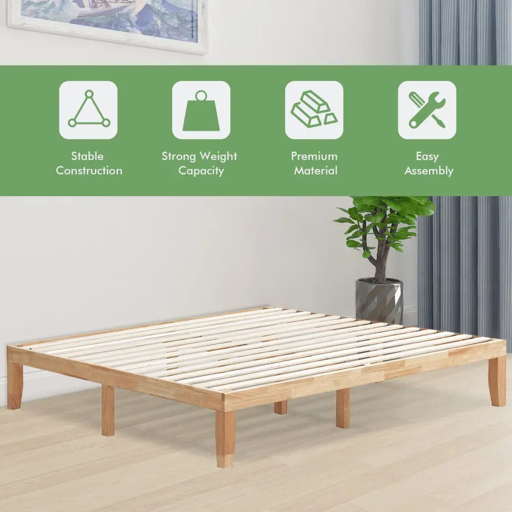14 Inch King Size Wood Platform Bed Frame-Natural - Natural - Simple Bed Frame