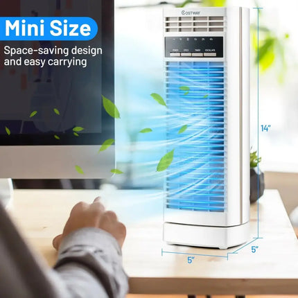 14 Inch  Mini Oscillating Tower Fan Electric Desk Fan with 3 Speed and Timer-White Costway