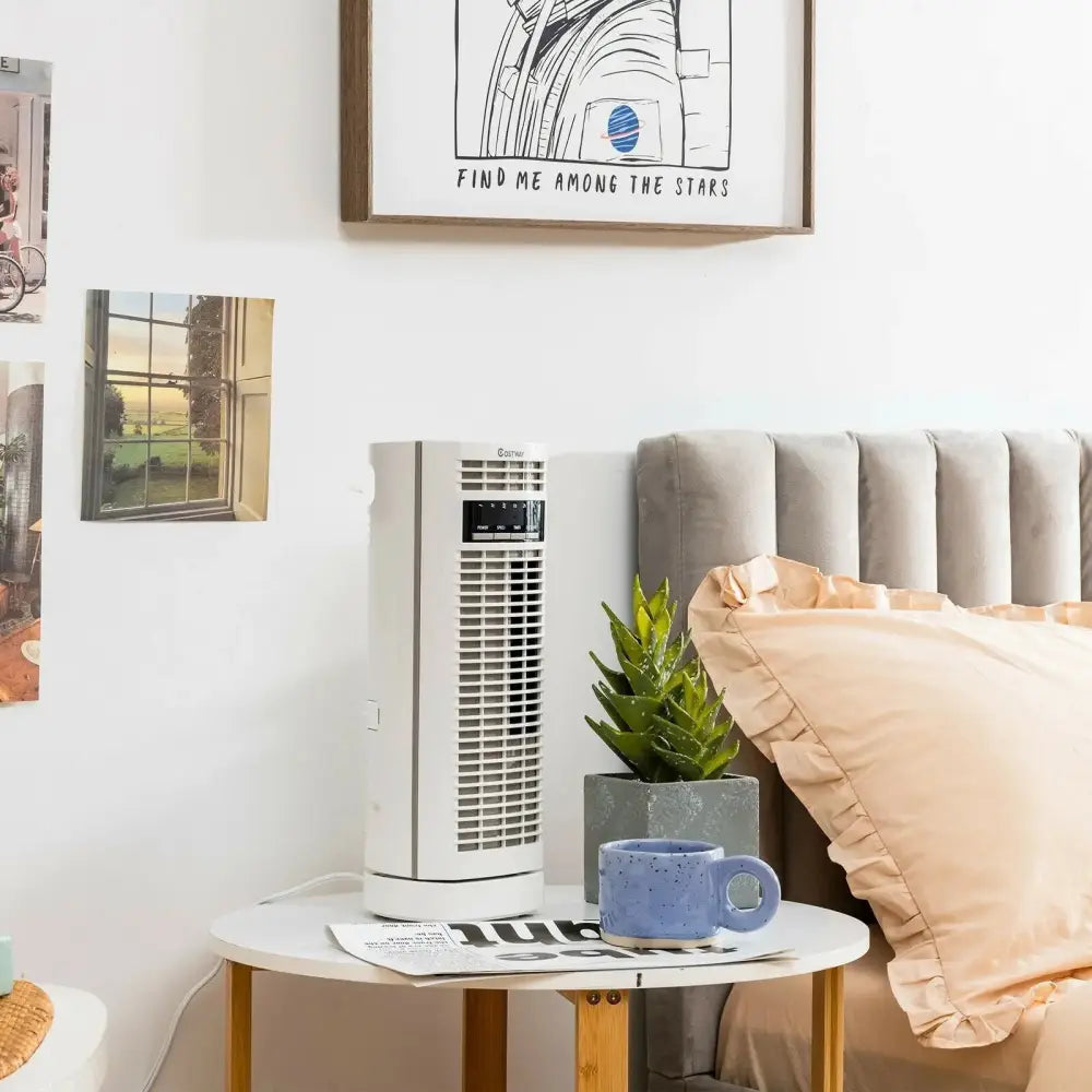14 Inch  Mini Oscillating Tower Fan Electric Desk Fan with 3 Speed and Timer-White Costway
