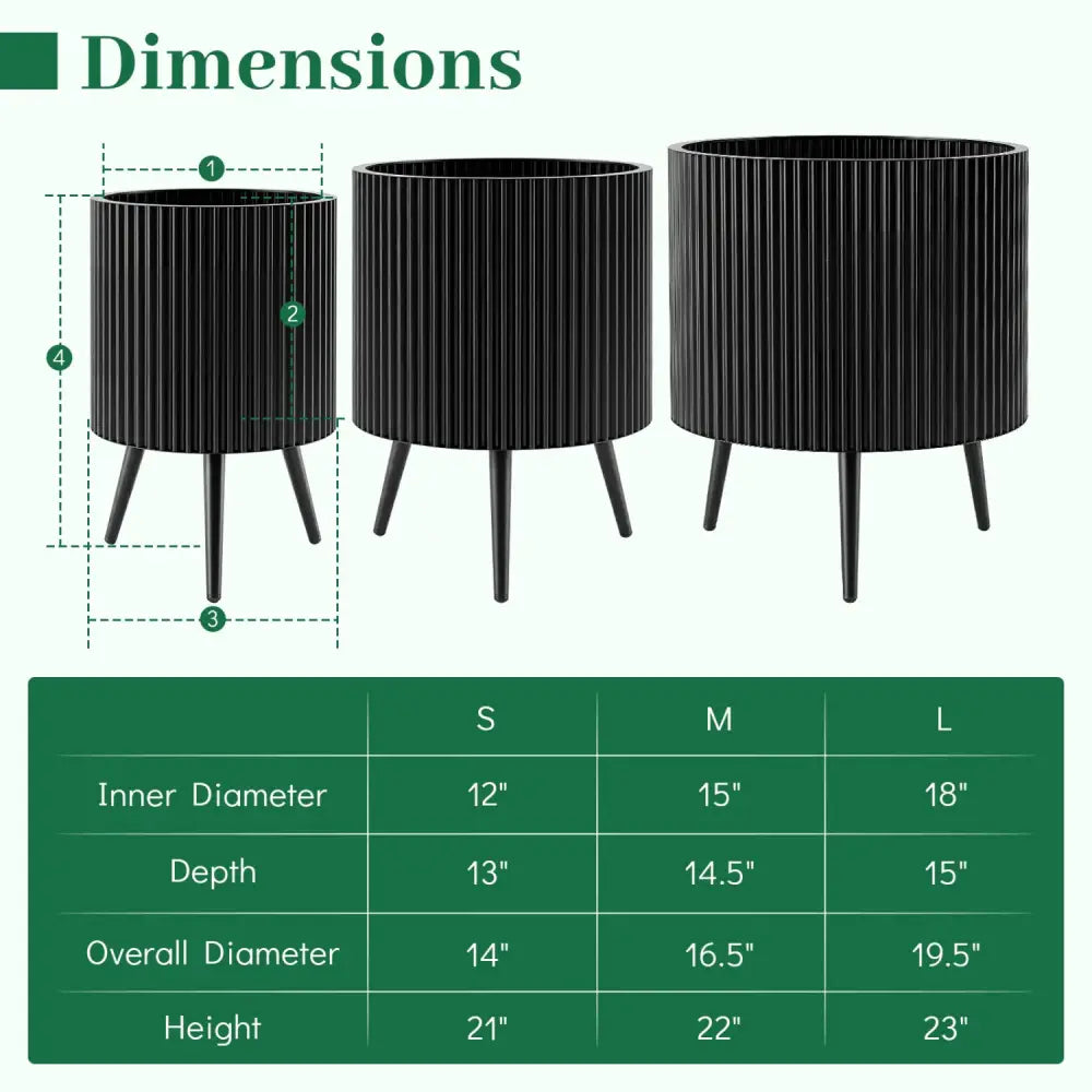 14 Inch Plant Pot with Stand and Tapered Legs for Garden - Raised Garden Beds