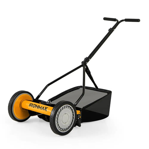 14 Inch Push Lawn Mower with 5 Steel Blades and Grass Catcher Bag-Orange - Orange - Lawn Care Tools